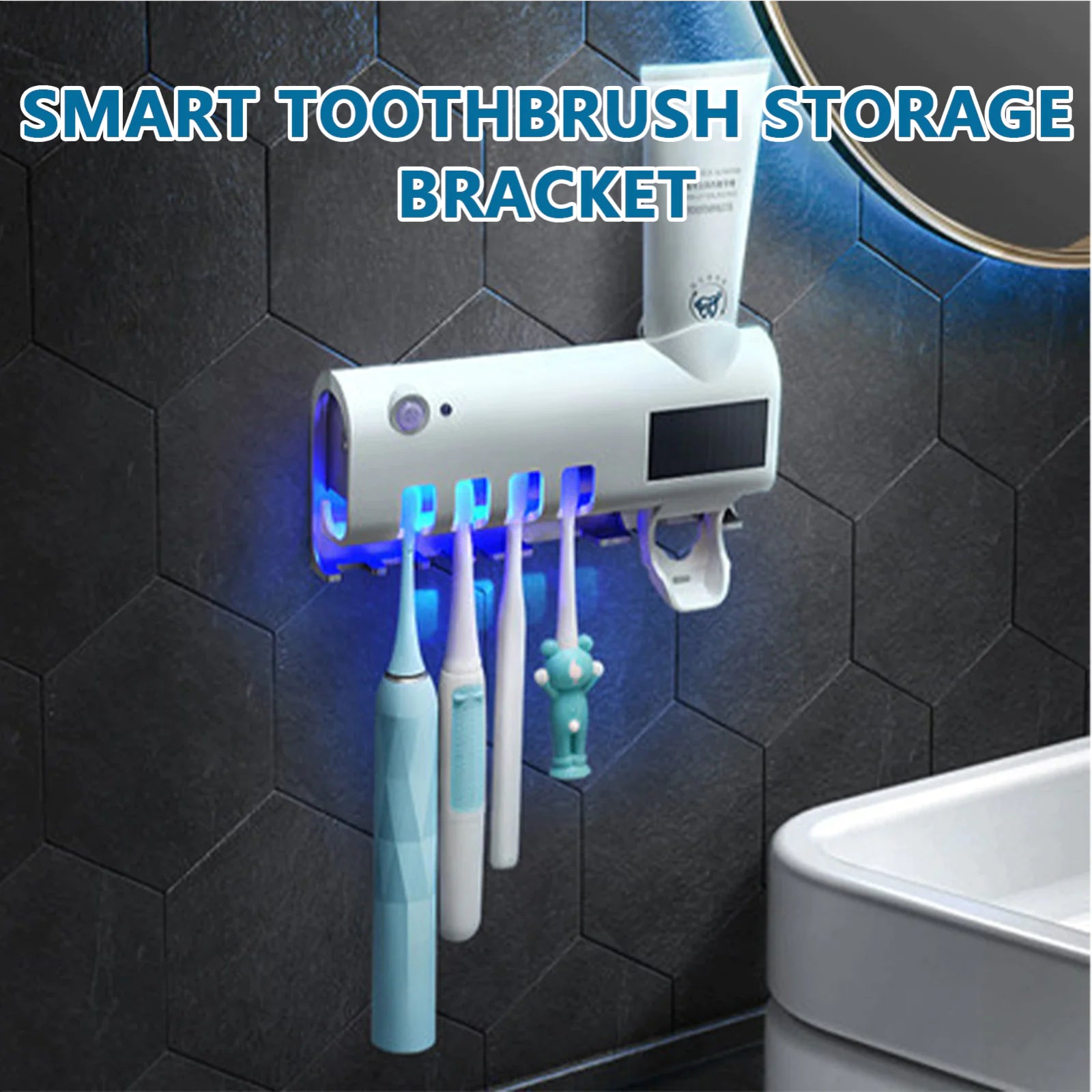 PureSmile™ UV-C Toothbrush Sanitizer Station & Automatic Toothpaste Dispenser – Solar Powered 4-Slot Organizer - NexaHome