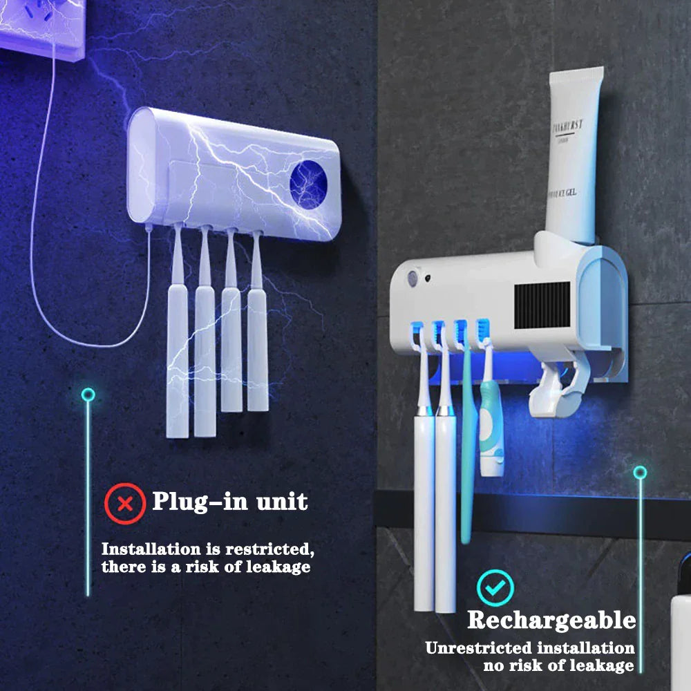 PureSmile™ UV-C Toothbrush Sanitizer Station & Automatic Toothpaste Dispenser – Solar Powered 4-Slot Organizer - NexaHome