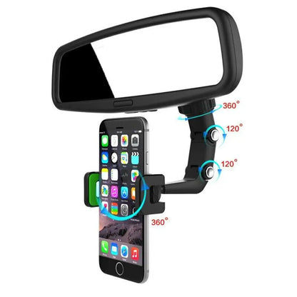 SkyView 360° Rotatable Rearview Mirror Phone Mount – Universal Anti-Shake GPS Holder & Multi-Surface Clip - NexaHome