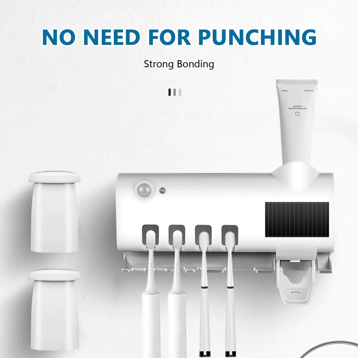PureSmile™ UV-C Toothbrush Sanitizer Station & Automatic Toothpaste Dispenser – Solar Powered 4-Slot Organizer - NexaHome