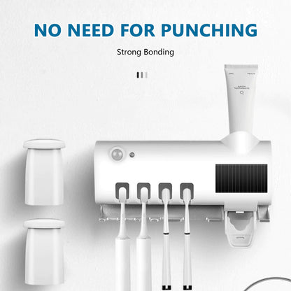 PureSmile™ UV-C Toothbrush Sanitizer Station & Automatic Toothpaste Dispenser – Solar Powered 4-Slot Organizer - NexaHome