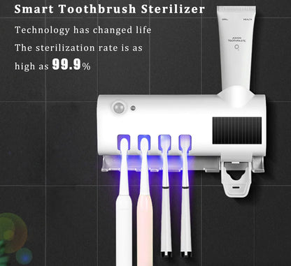 PureSmile™ UV-C Toothbrush Sanitizer Station & Automatic Toothpaste Dispenser – Solar Powered 4-Slot Organizer - NexaHome