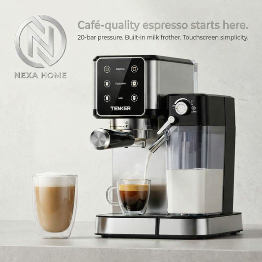 TENKER™ 20-Bar Espresso Machine with Milk Frother – Touchscreen Latte & Cappuccino Maker for Barista-Quality Crema at Home