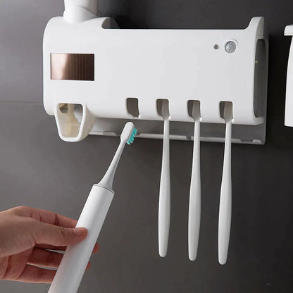 PureSmile™ UV-C Toothbrush Sanitizer Station & Automatic Toothpaste Dispenser – Solar Powered 4-Slot Organizer - NexaHome