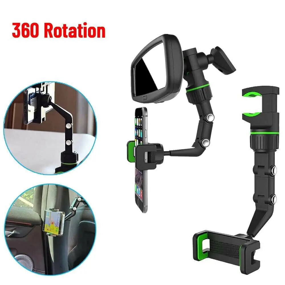 SkyView 360° Rotatable Rearview Mirror Phone Mount – Universal Anti-Shake GPS Holder & Multi-Surface Clip - NexaHome
